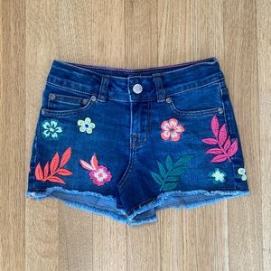 Mini Boden Girls Denim Shorts 8 Mid Vintage Denim Floral
